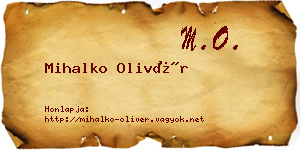 Mihalko Olivér névjegykártya